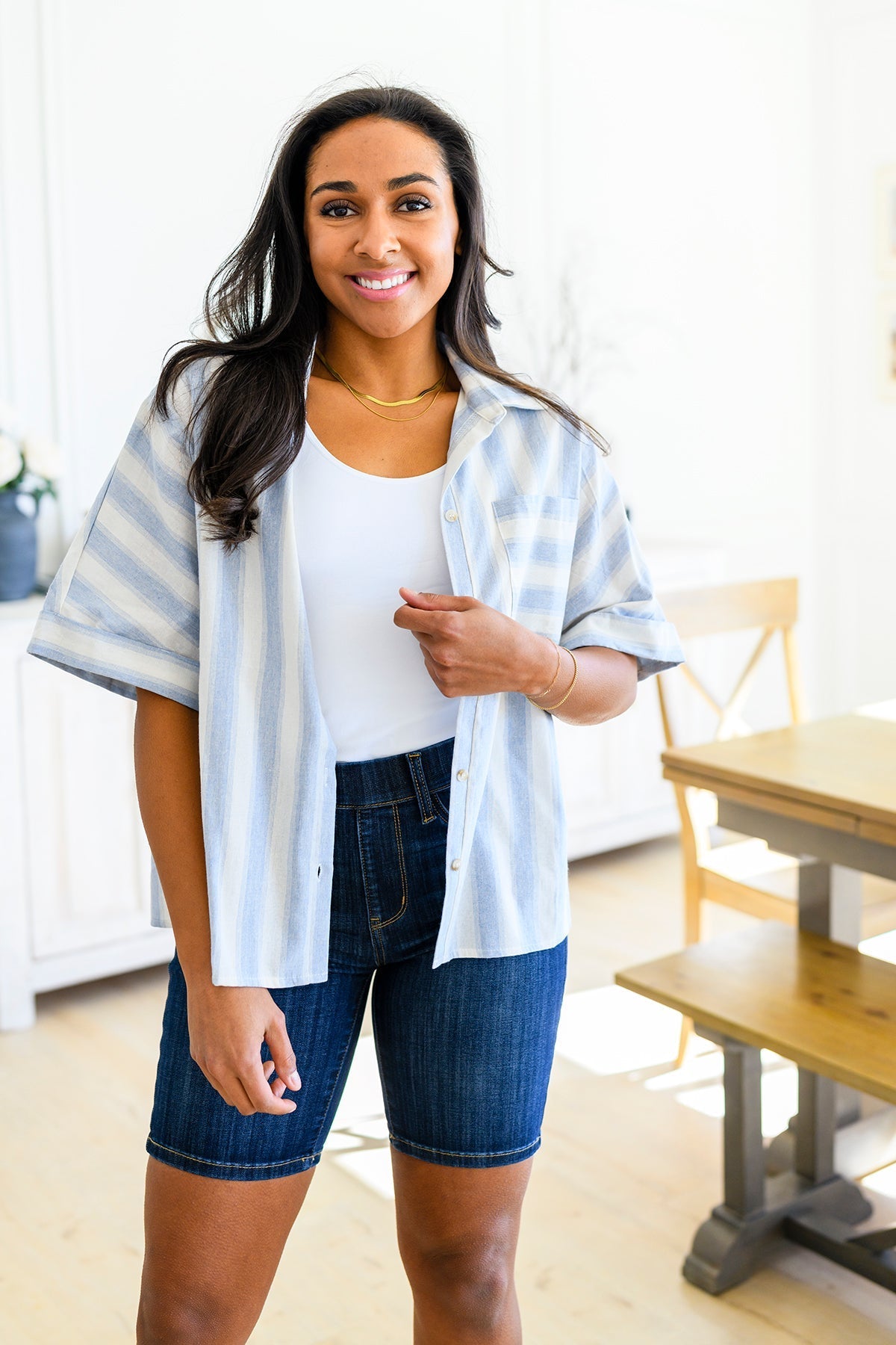 Relaxed Striped Button Down Shirt Tailored to Relax