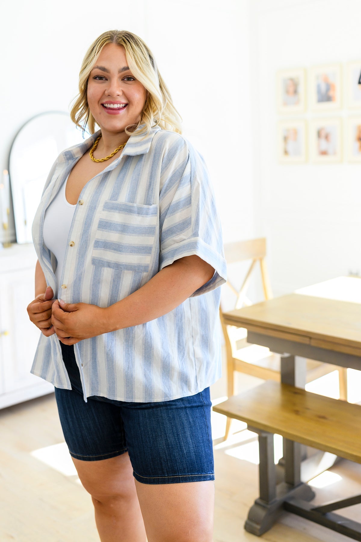 Relaxed Striped Button Down Shirt Tailored to Relax