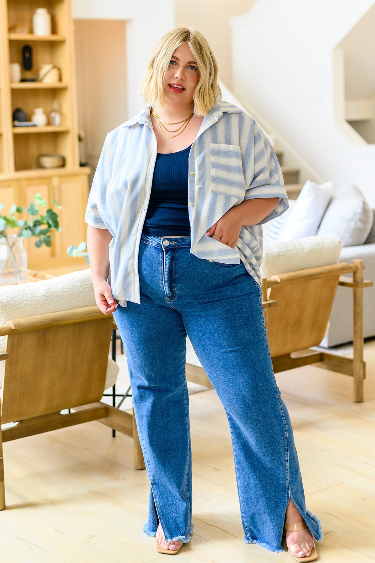 Relaxed Striped Button Down Shirt Tailored to Relax