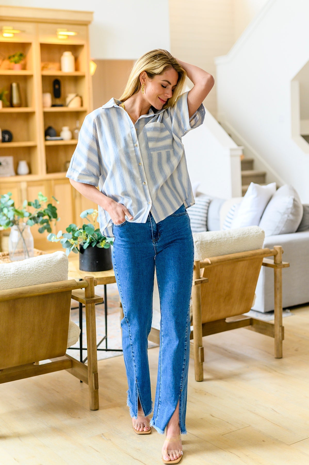 Relaxed Striped Button Down Shirt Tailored to Relax