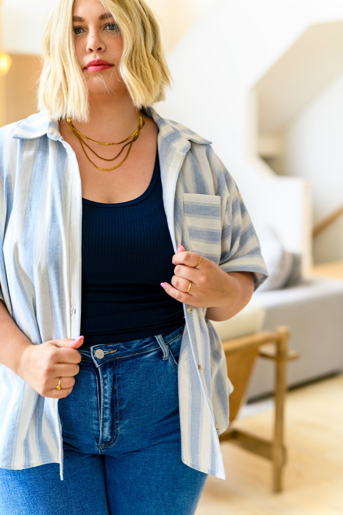 Relaxed Striped Button Down Shirt Tailored to Relax