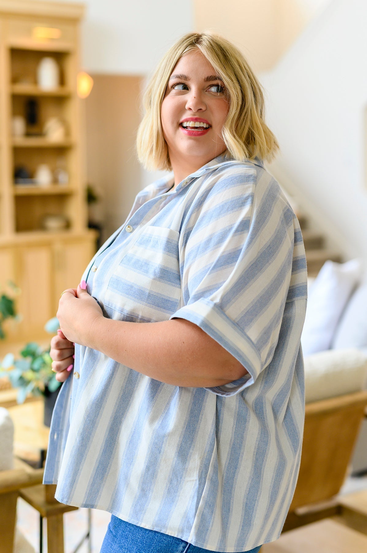Relaxed Striped Button Down Shirt Tailored to Relax