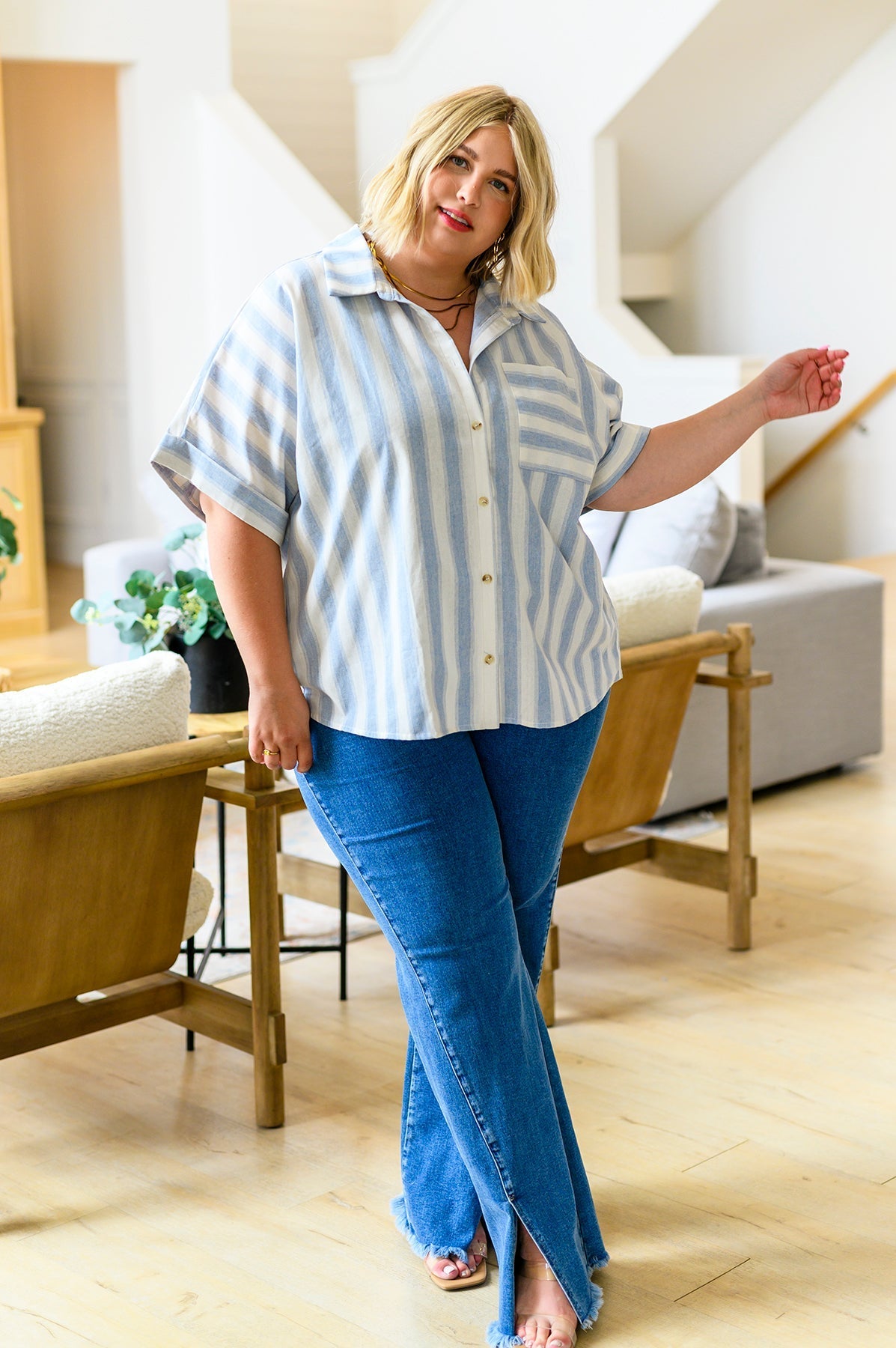 Relaxed Striped Button Down Shirt Tailored to Relax