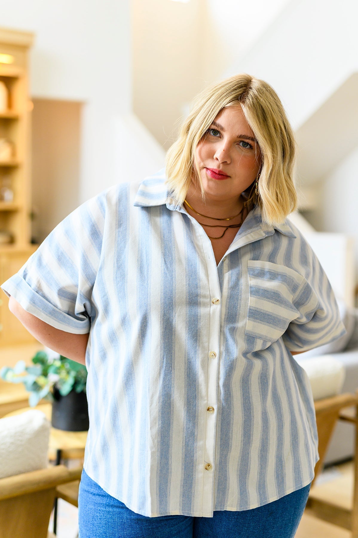 Relaxed Striped Button Down Shirt Tailored to Relax