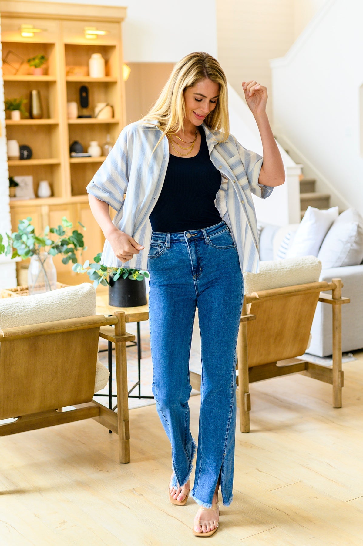 Relaxed Striped Button Down Shirt Tailored to Relax