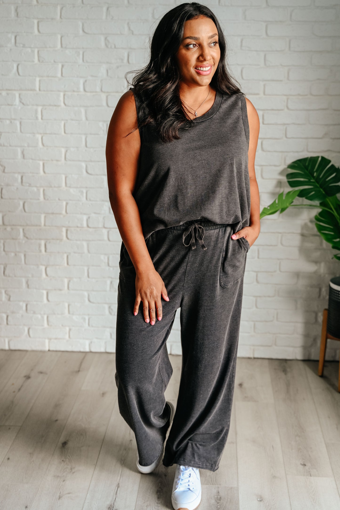 Taking It Easy Black Knit Tank and Pants Set