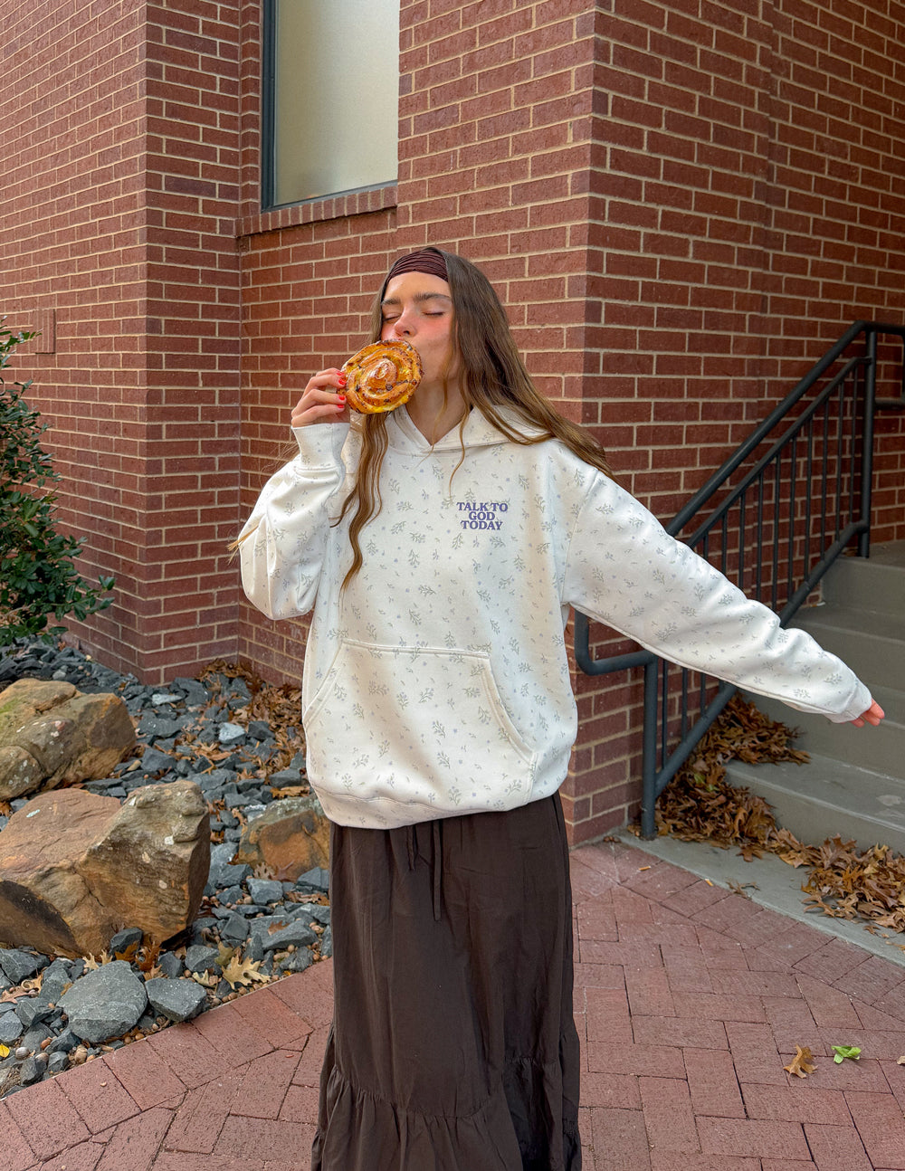 Talk to God Allover Wildflower Unisex Hoodie Ivory 70% Cotton 30% Polyester