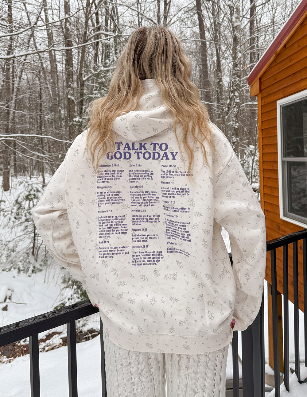 Talk to God Allover Wildflower Unisex Hoodie Ivory 70% Cotton 30% Polyester