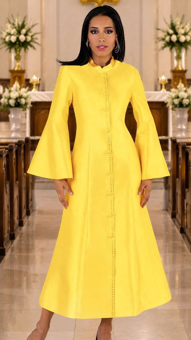 Yellow Silk Flare Sleeve Church Robe Tally Taylor