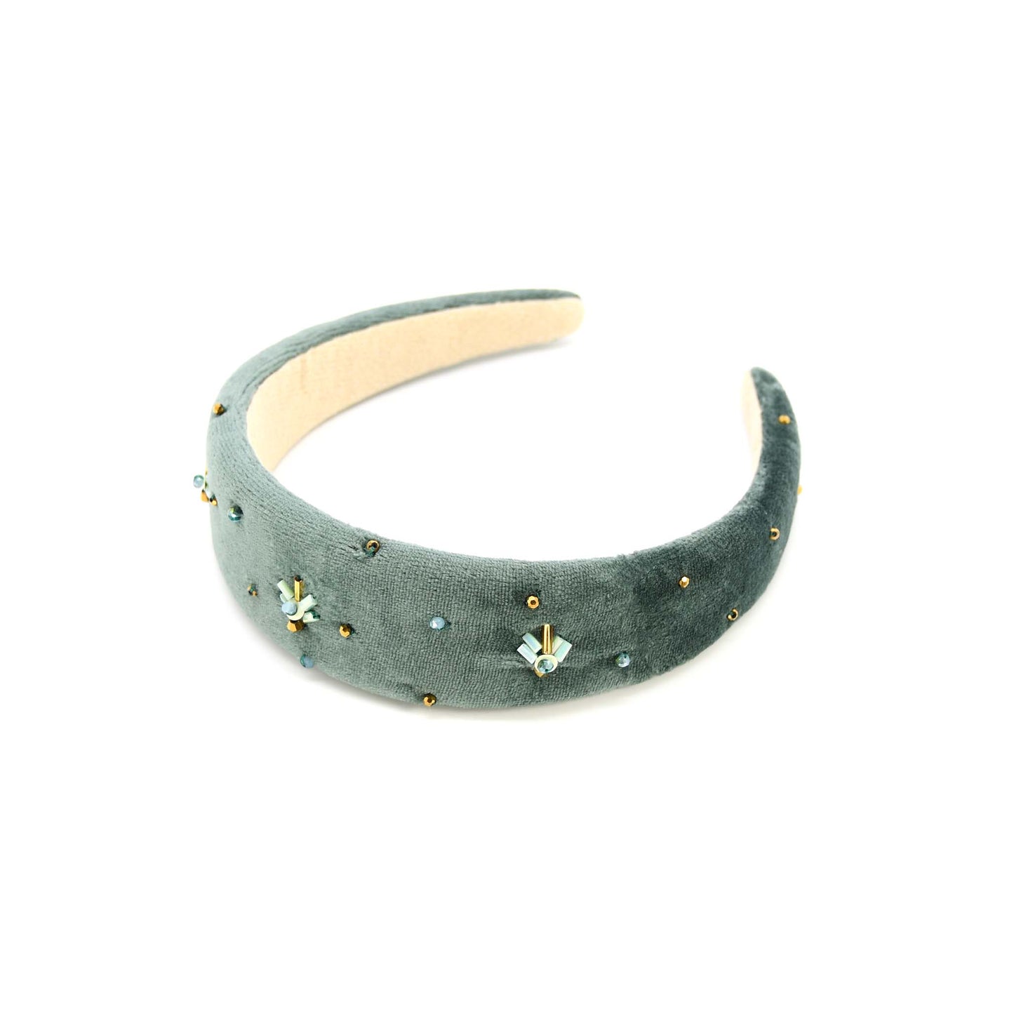 Teal Hand-Sewn Crystal Headband Elegant Cotton Velvet ADIBA