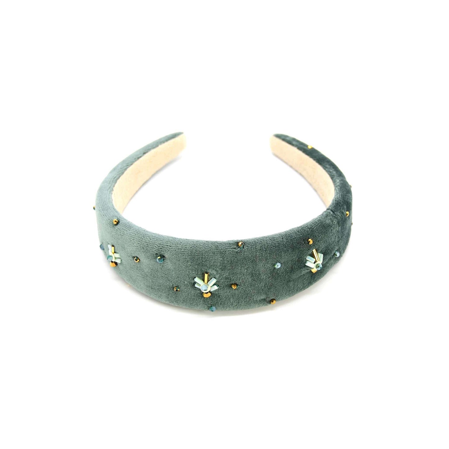 Teal Hand-Sewn Crystal Headband Elegant Cotton Velvet ADIBA