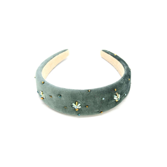 Teal Hand-Sewn Crystal Headband Elegant Cotton Velvet ADIBA