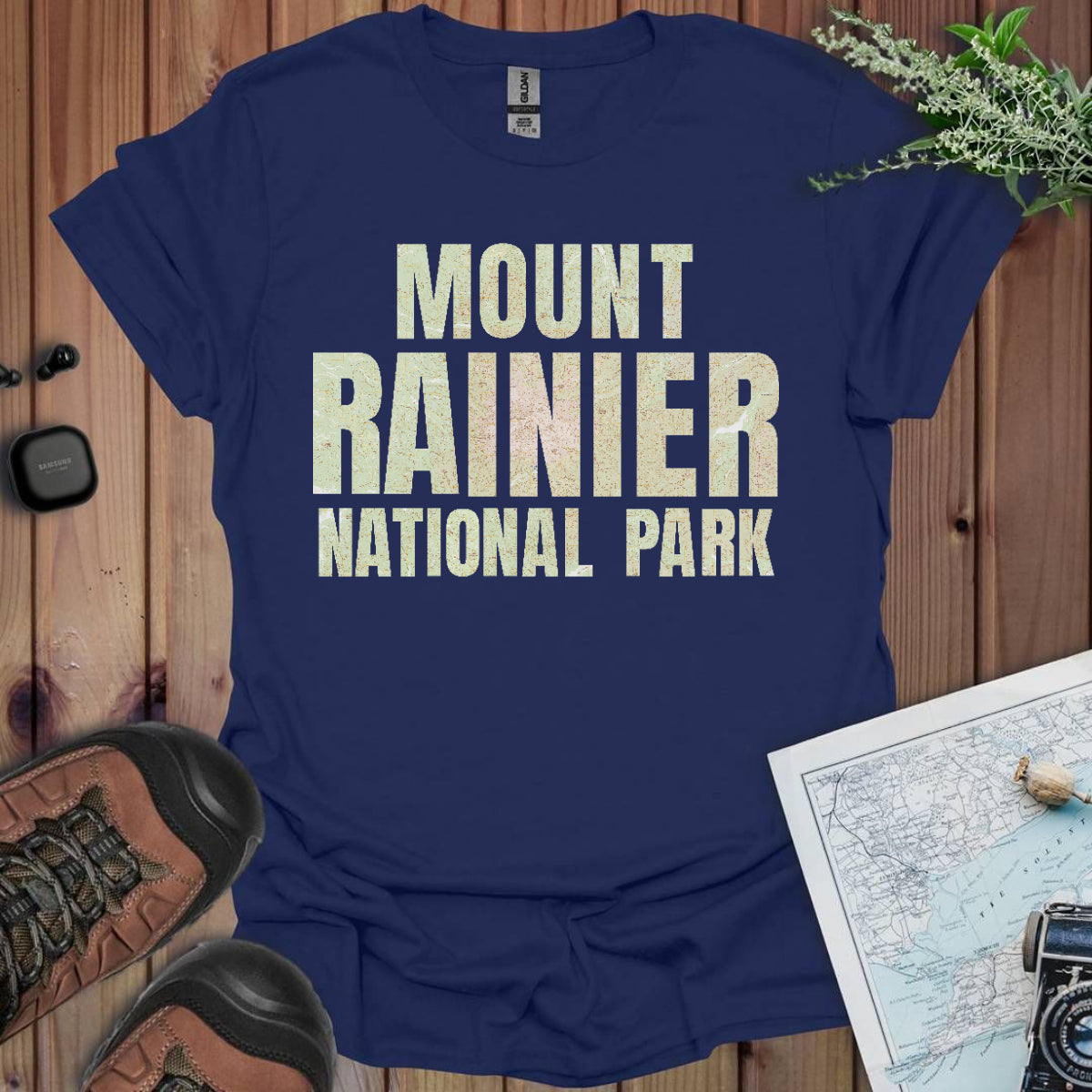 Mount Rainier Topographic Map National Park Unisex Fit Soft T-Shirt