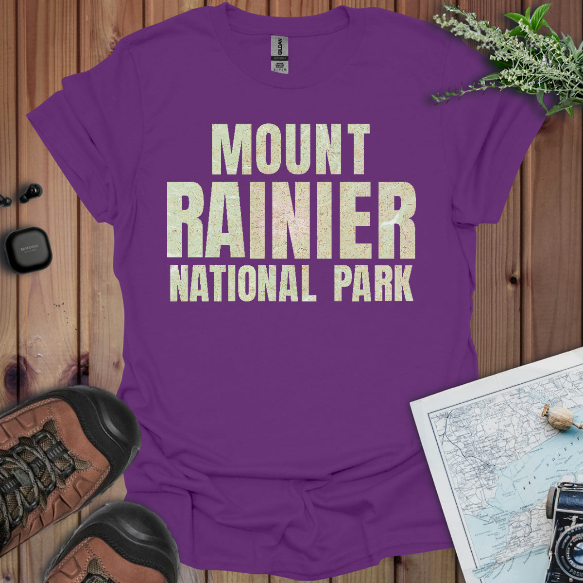 Mount Rainier Topographic Map National Park Unisex Fit Soft T-Shirt