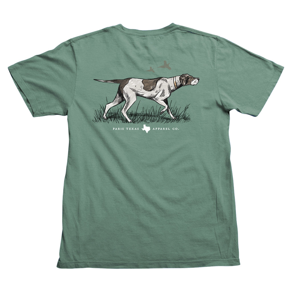 Pointer Hunting Dog Pocket T-Shirt Pine Organic Cotton Paris Texas Apparel Co
