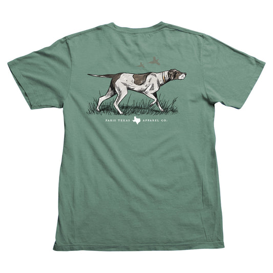 Pointer Hunting Dog Pocket T-Shirt Pine Organic Cotton Paris Texas Apparel Co