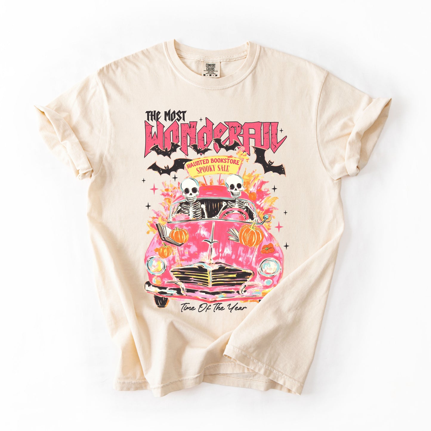 The Most Wonderful Time Of The Year, Reading Skeletons, Pink, Spooky, Halloween, Trending Graphic Tee, Comfort Colors T-Shirt