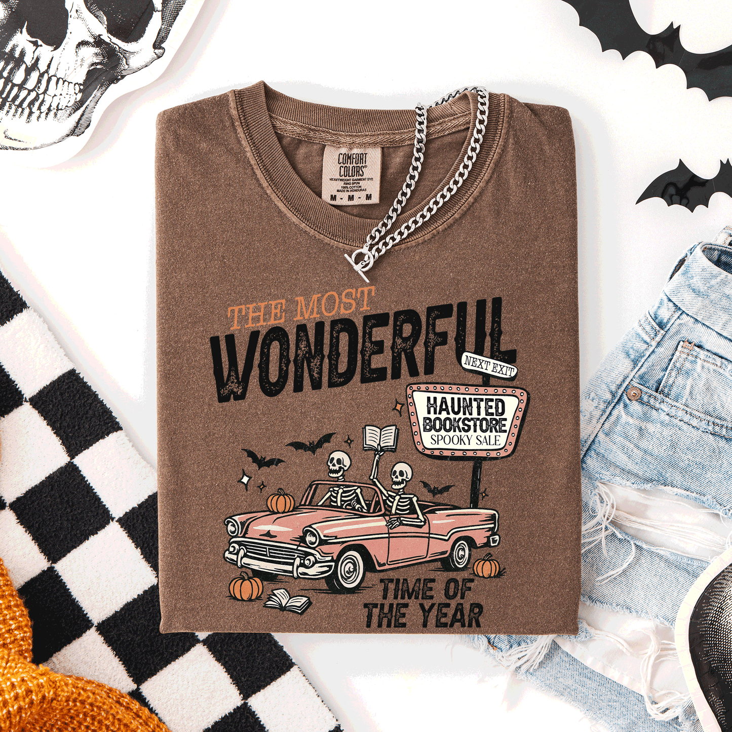 The Most Wonderful Time Of The Year, Reading Skeleton, Halloween, Haunted, Library, Comfort Colors T-Shirt