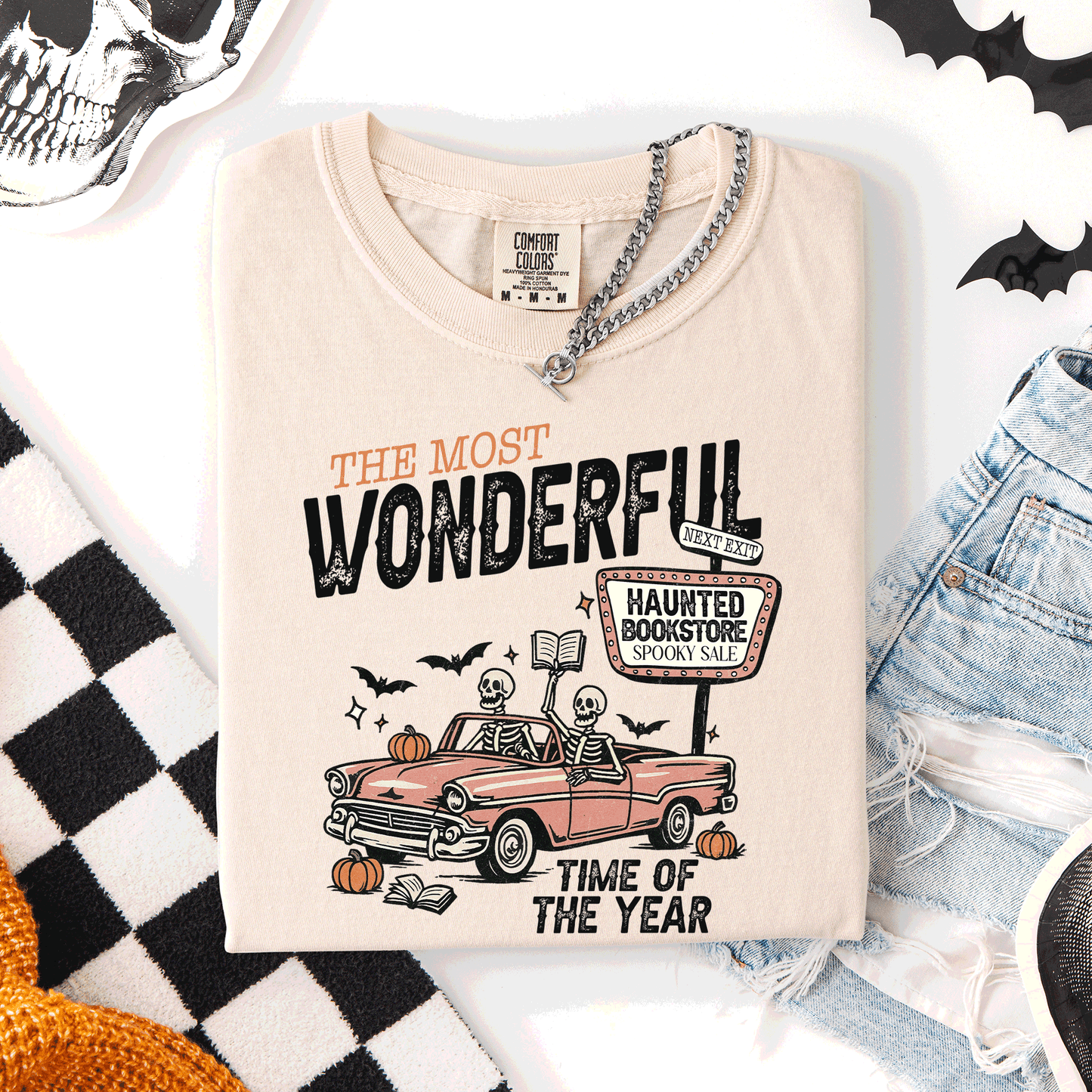 The Most Wonderful Time Of The Year, Reading Skeleton, Halloween, Haunted, Library, Comfort Colors T-Shirt