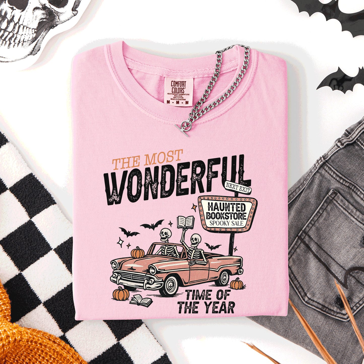 The Most Wonderful Time Of The Year, Reading Skeleton, Halloween, Haunted, Library, Comfort Colors T-Shirt