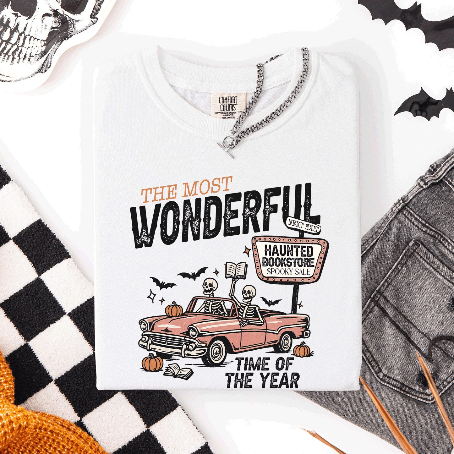 The Most Wonderful Time Of The Year, Reading Skeleton, Halloween, Haunted, Library, Comfort Colors T-Shirt