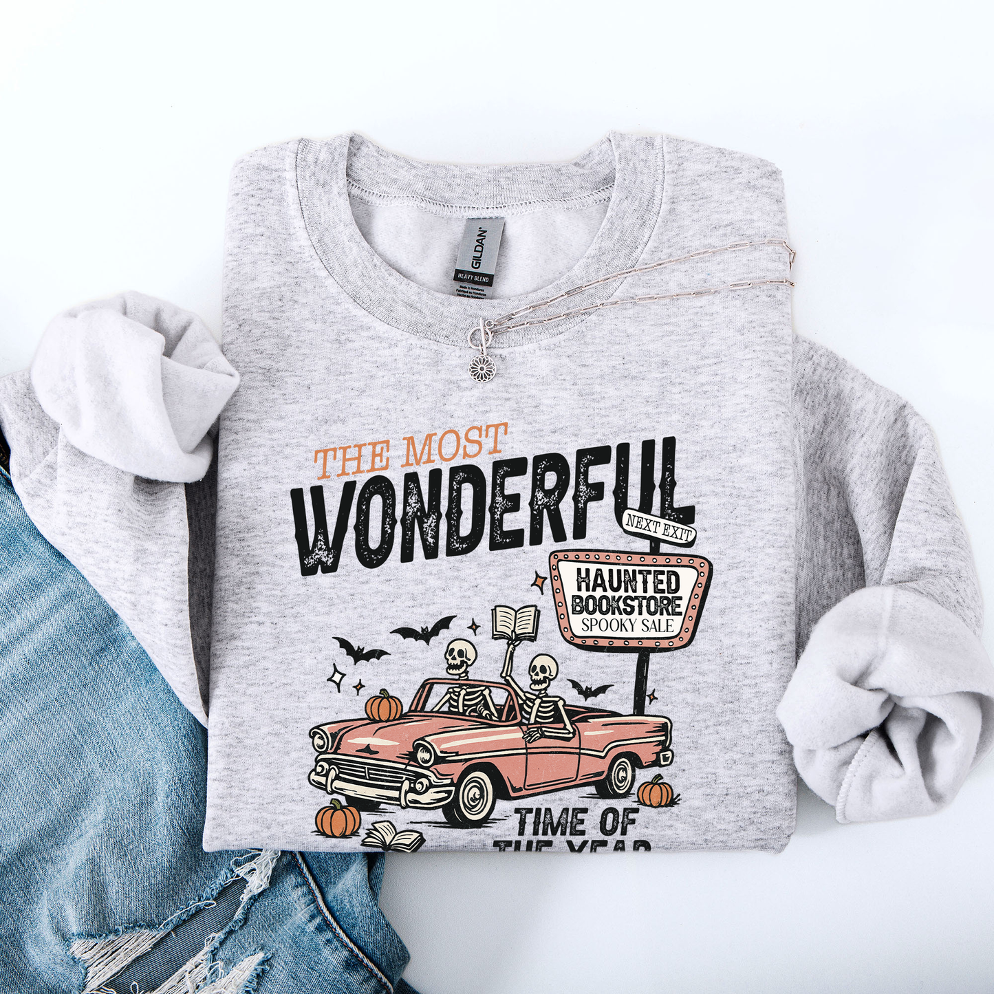 The Most Wonderful Time Of The Year, Reading Skeleton, Halloween, Haunted, Library Sweatshirt