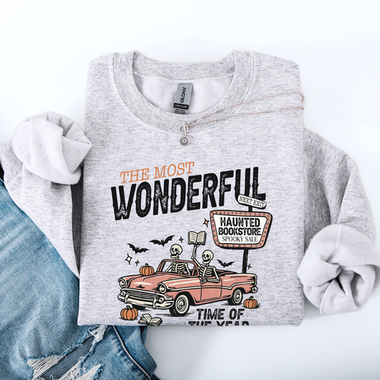 The Most Wonderful Time Of The Year, Reading Skeleton, Halloween, Haunted, Library Sweatshirt