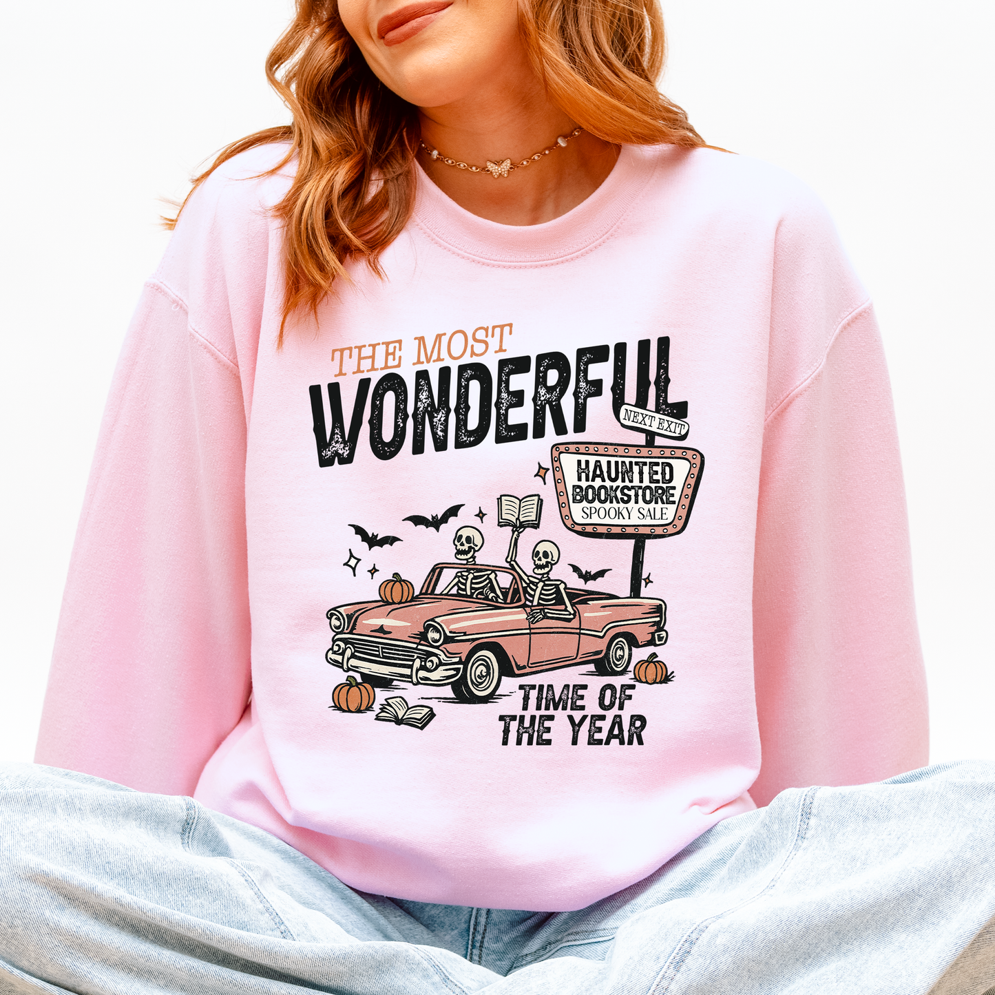 The Most Wonderful Time Of The Year, Reading Skeleton, Halloween, Haunted, Library Sweatshirt