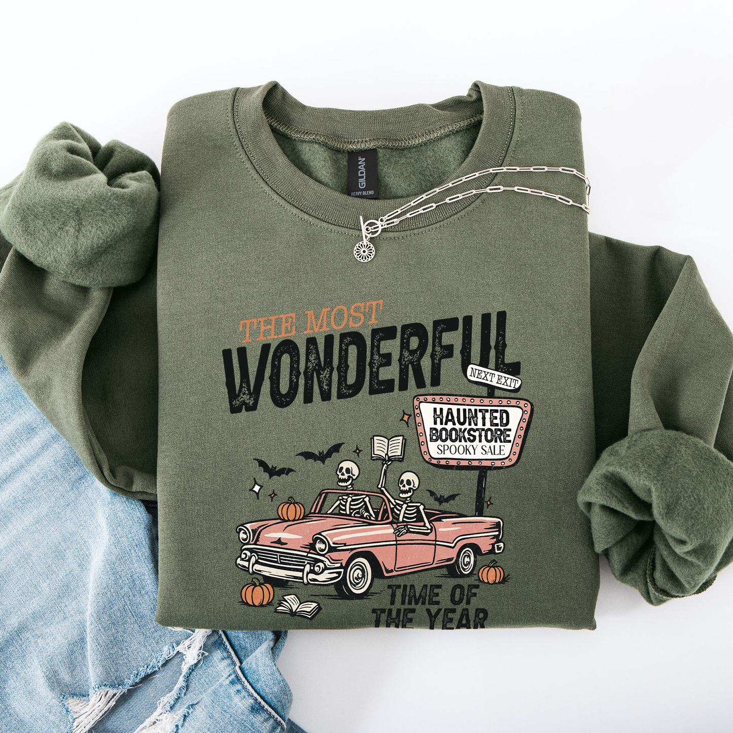 The Most Wonderful Time Of The Year, Reading Skeleton, Halloween, Haunted, Library Sweatshirt