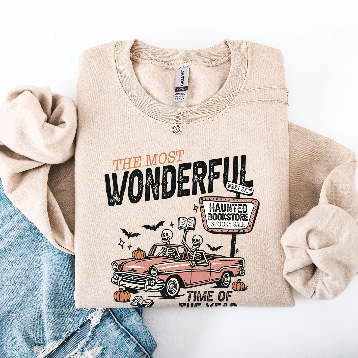 The Most Wonderful Time Of The Year, Reading Skeleton, Halloween, Haunted, Library Sweatshirt