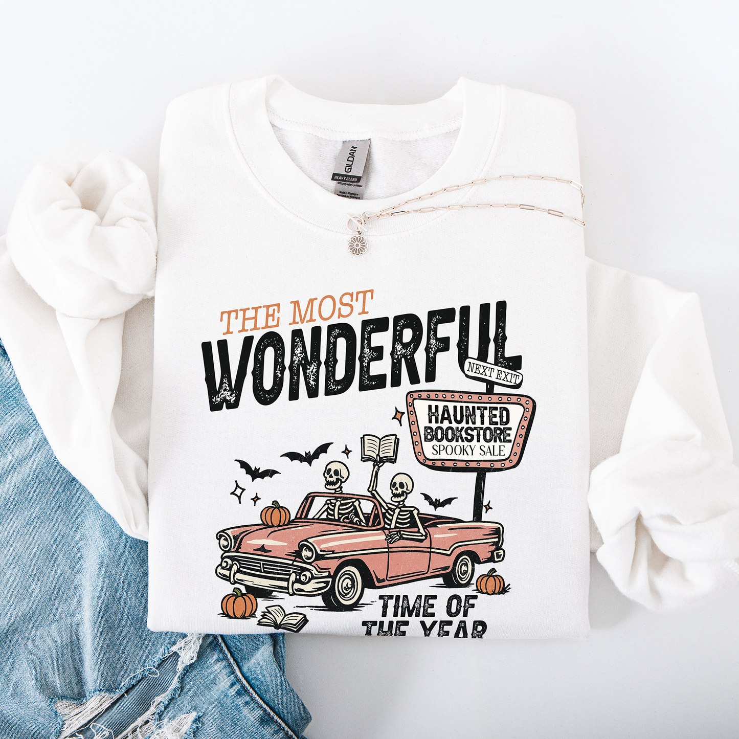 The Most Wonderful Time Of The Year, Reading Skeleton, Halloween, Haunted, Library Sweatshirt