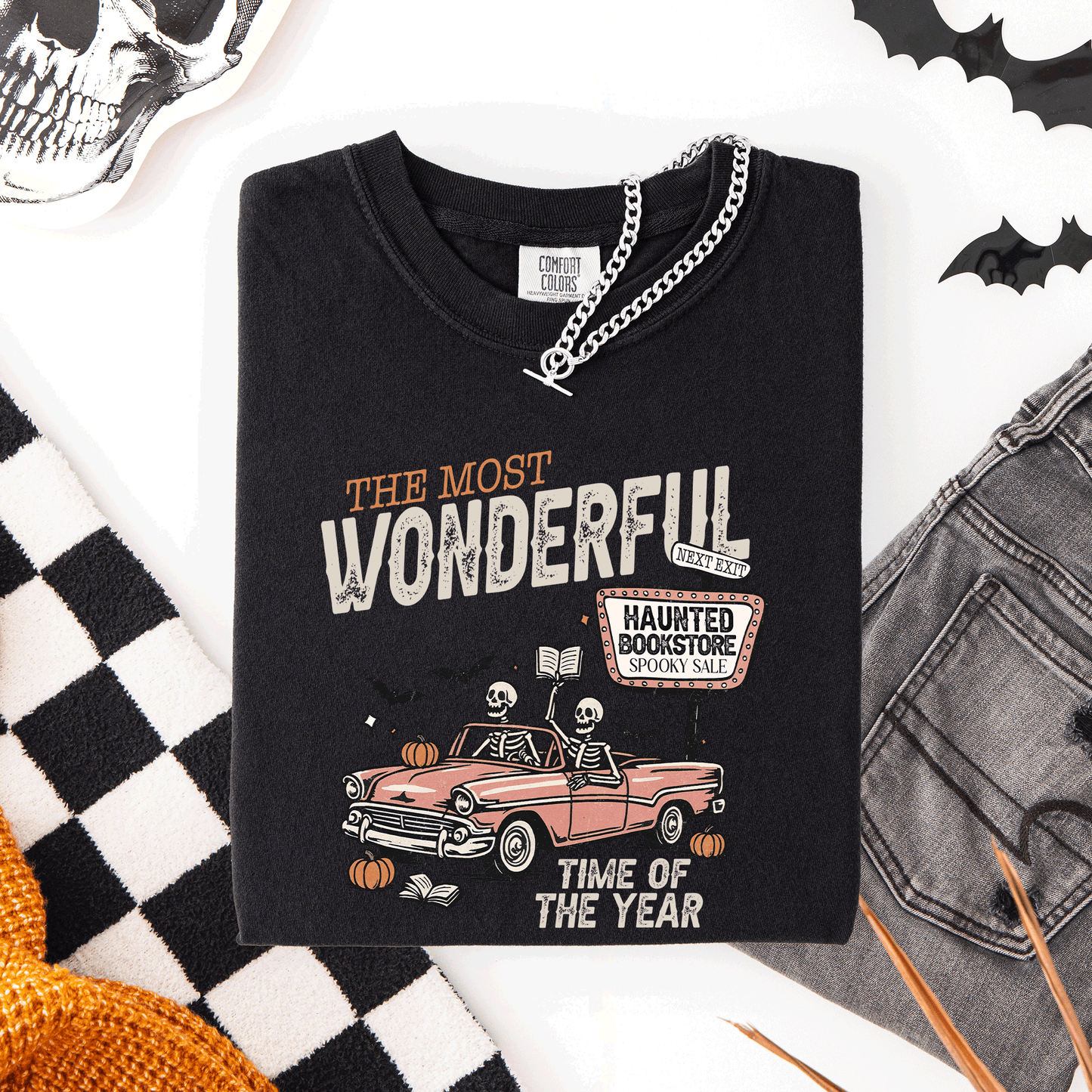 The Most Wonderful Time Of The Year, Reading Skeleton, Halloween, Haunted, Library, Comfort Colors T-Shirt