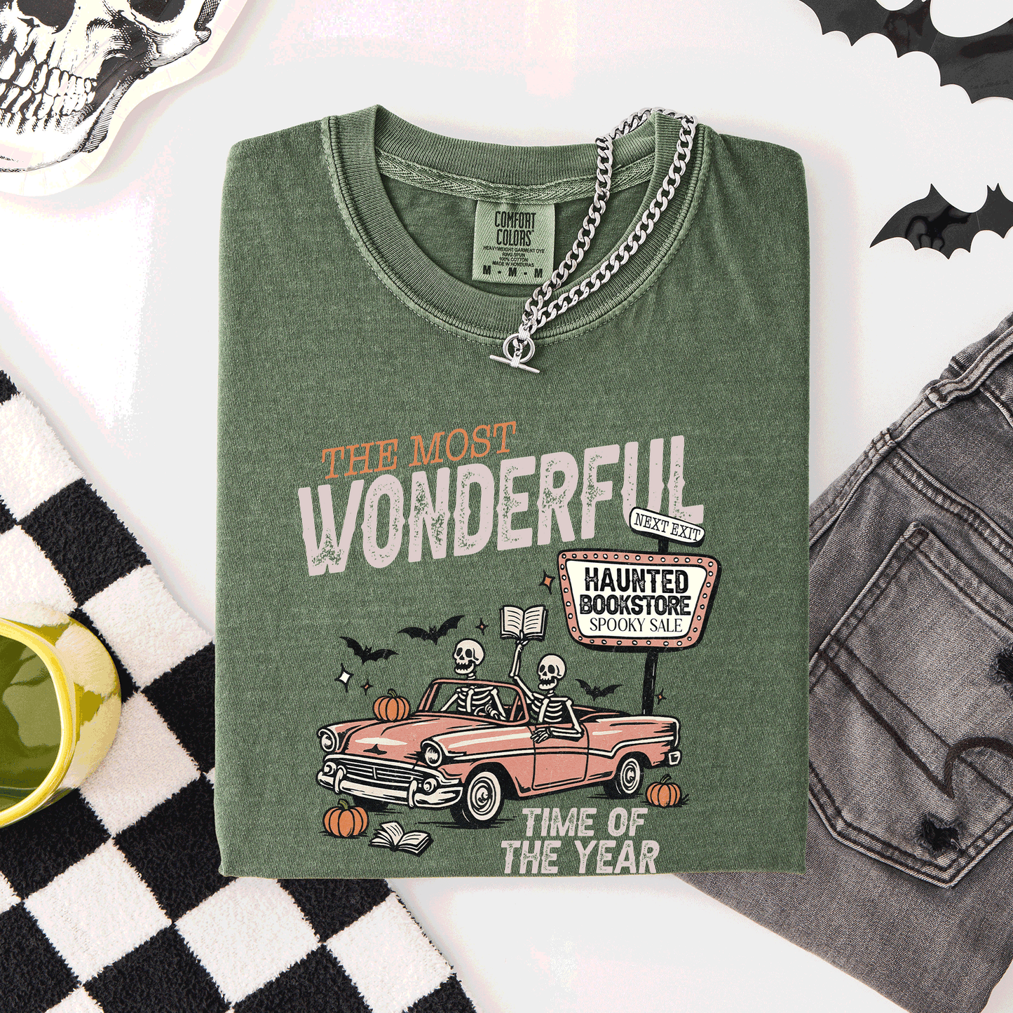 The Most Wonderful Time Of The Year, Reading Skeleton, Halloween, Haunted, Library, Comfort Colors T-Shirt