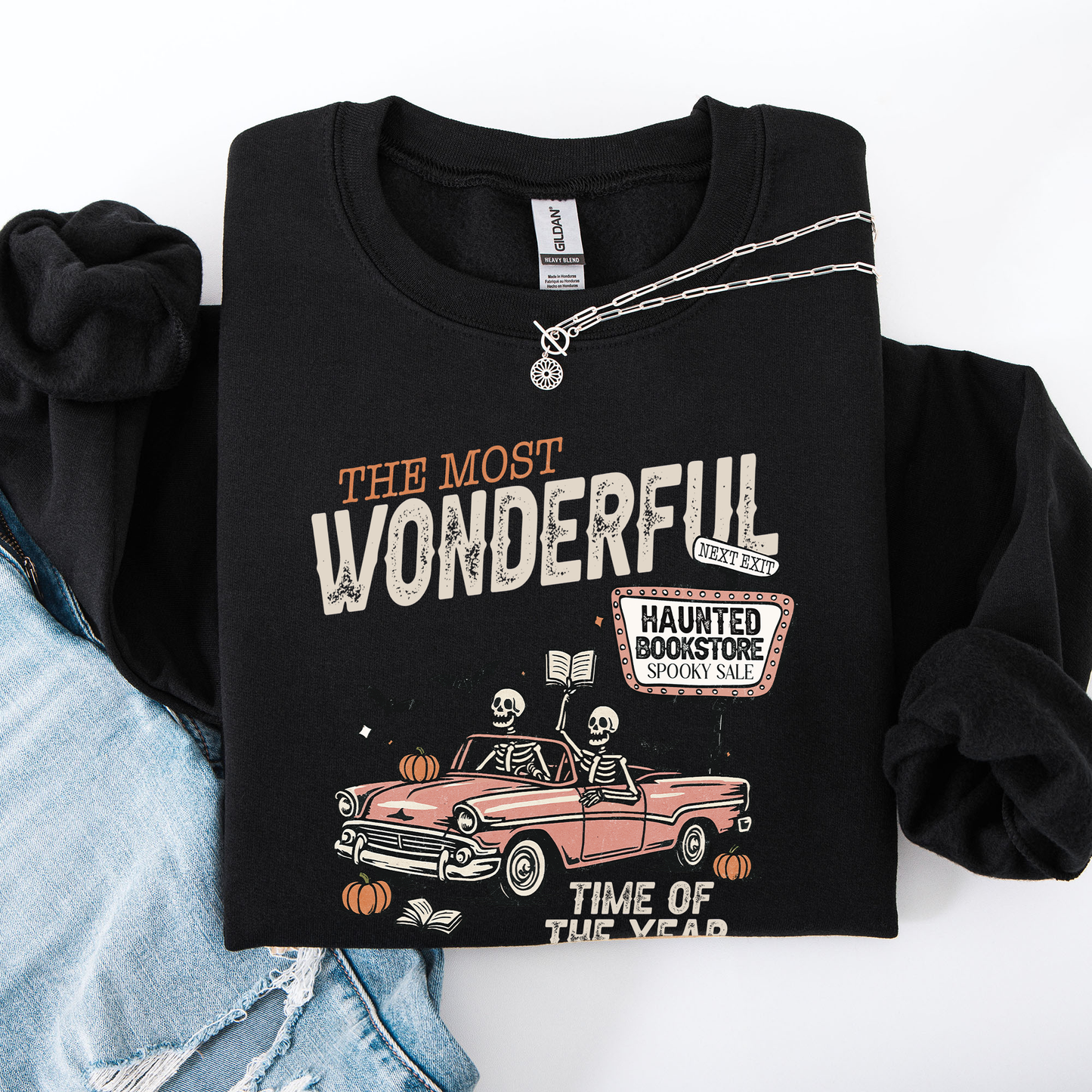 The Most Wonderful Time Of The Year, Reading Skeleton, Halloween, Haunted, Library Sweatshirt