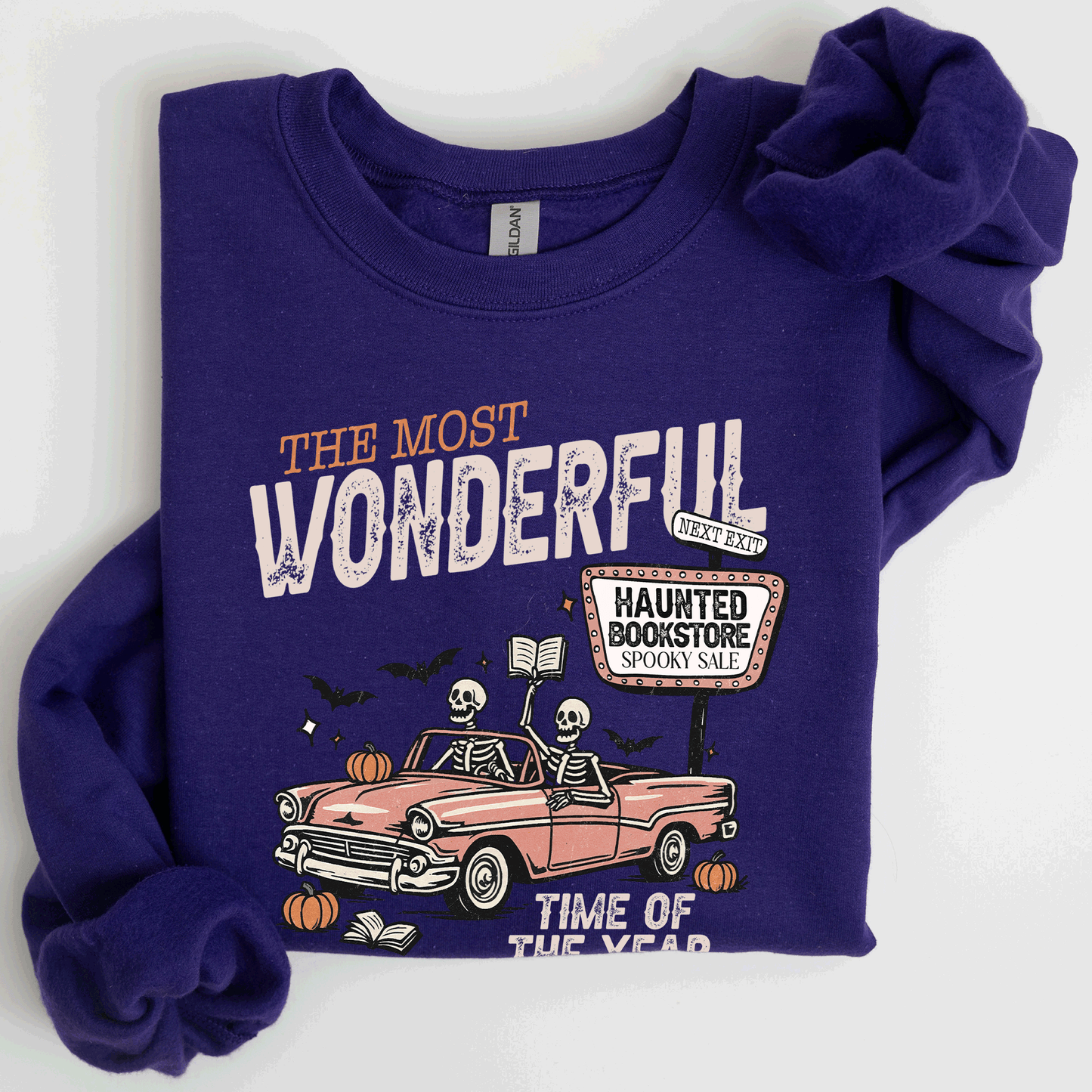 The Most Wonderful Time Of The Year, Reading Skeleton, Halloween, Haunted, Library Sweatshirt