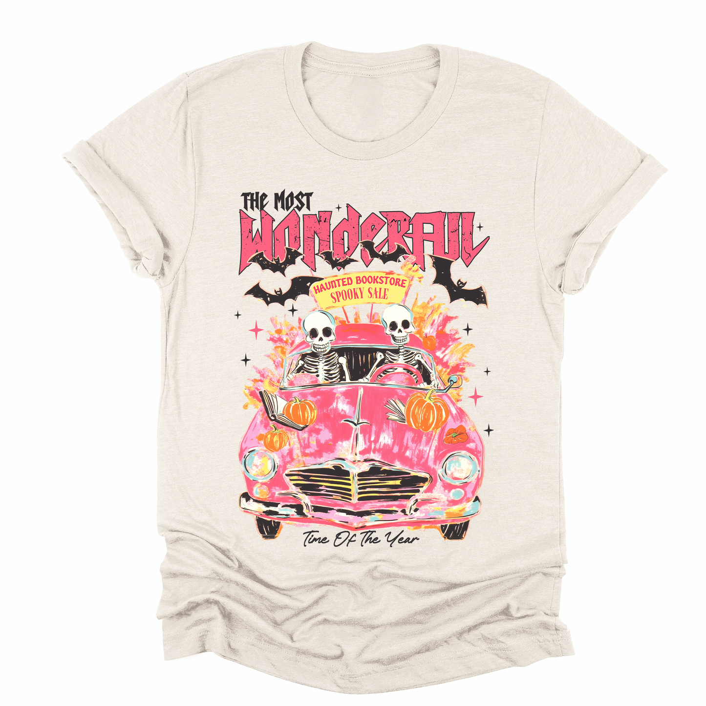 The Most Wonderful Time Of The Year, Reading Skeletons, Pink, Spooky, Halloween, Trending Graphic Tee, Tshirt