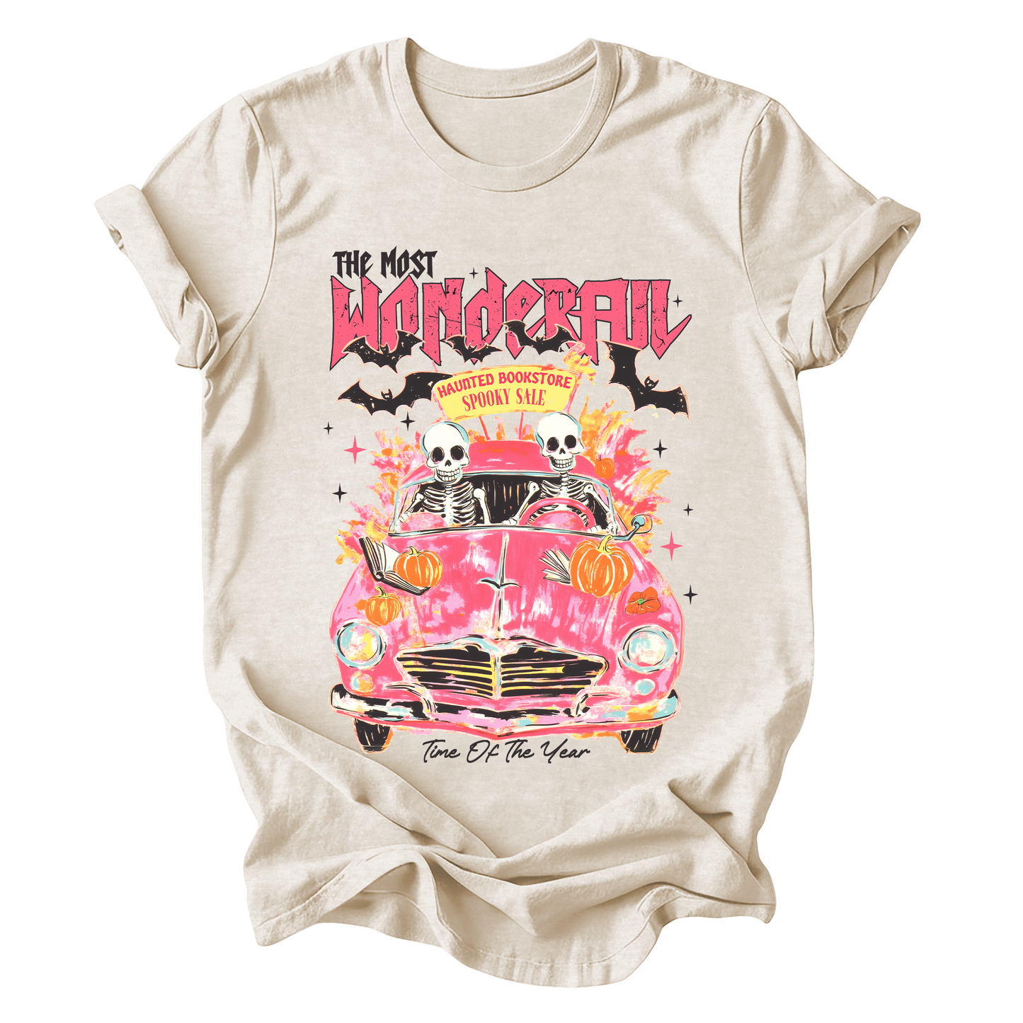 The Most Wonderful Time Of The Year, Reading Skeletons, Pink, Spooky, Halloween, Trending Graphic Tee, Tshirt