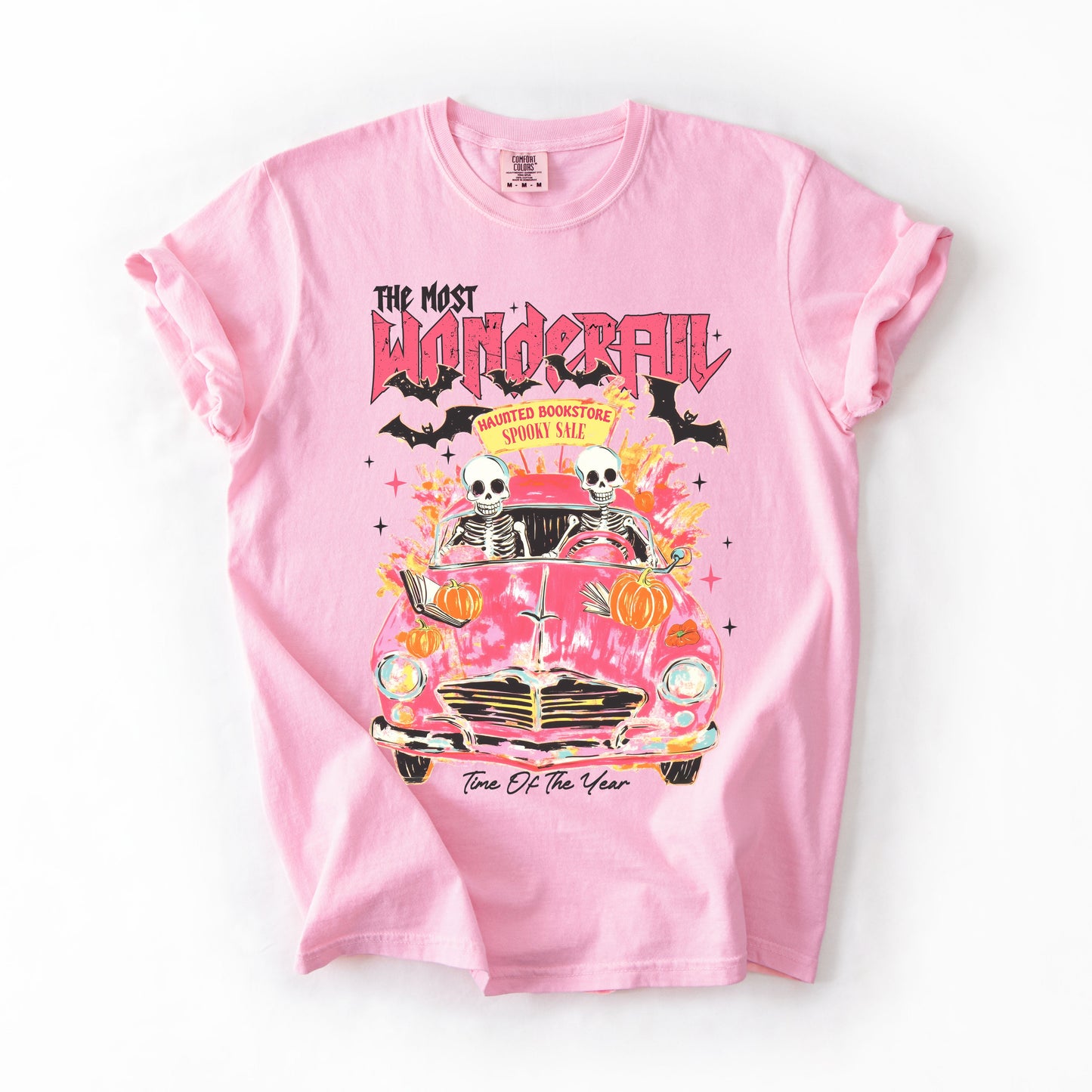 The Most Wonderful Time Of The Year, Reading Skeletons, Pink, Spooky, Halloween, Trending Graphic Tee, Comfort Colors T-Shirt