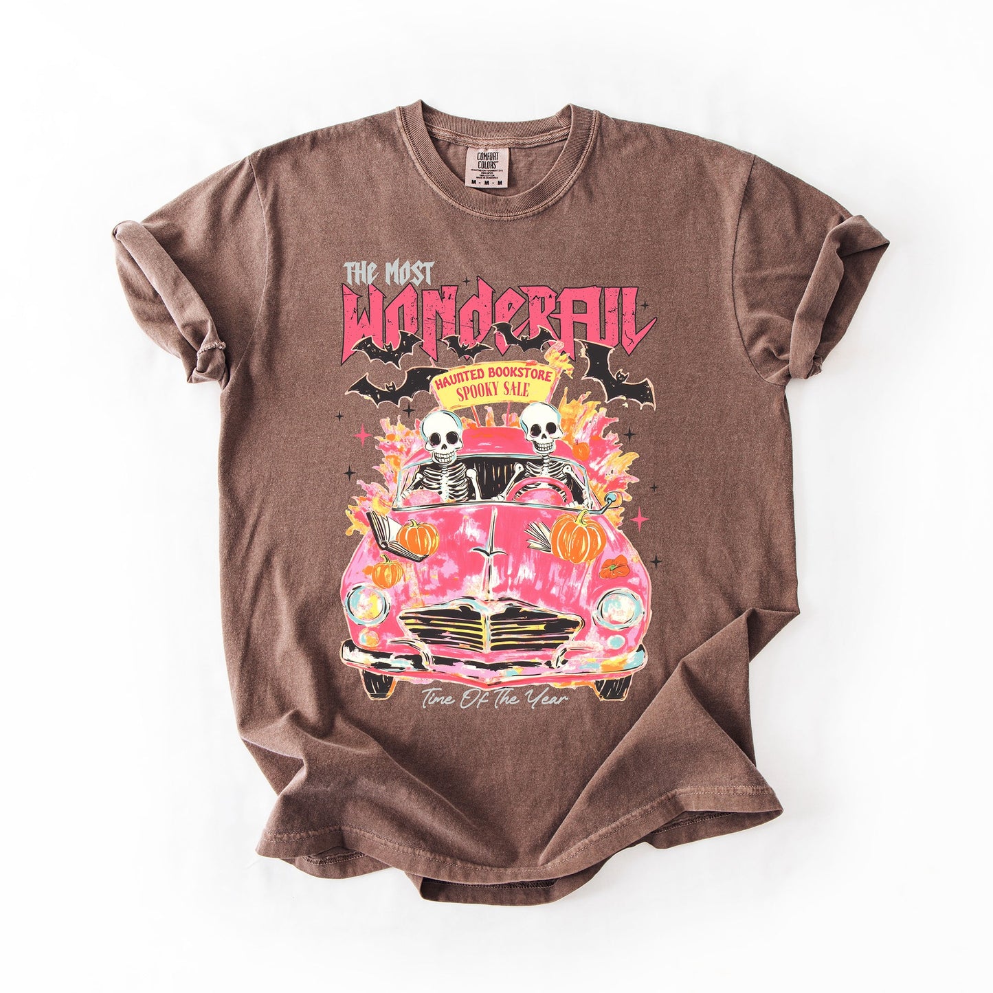 The Most Wonderful Time Of The Year, Reading Skeletons, Pink, Spooky, Halloween, Trending Graphic Tee, Comfort Colors T-Shirt