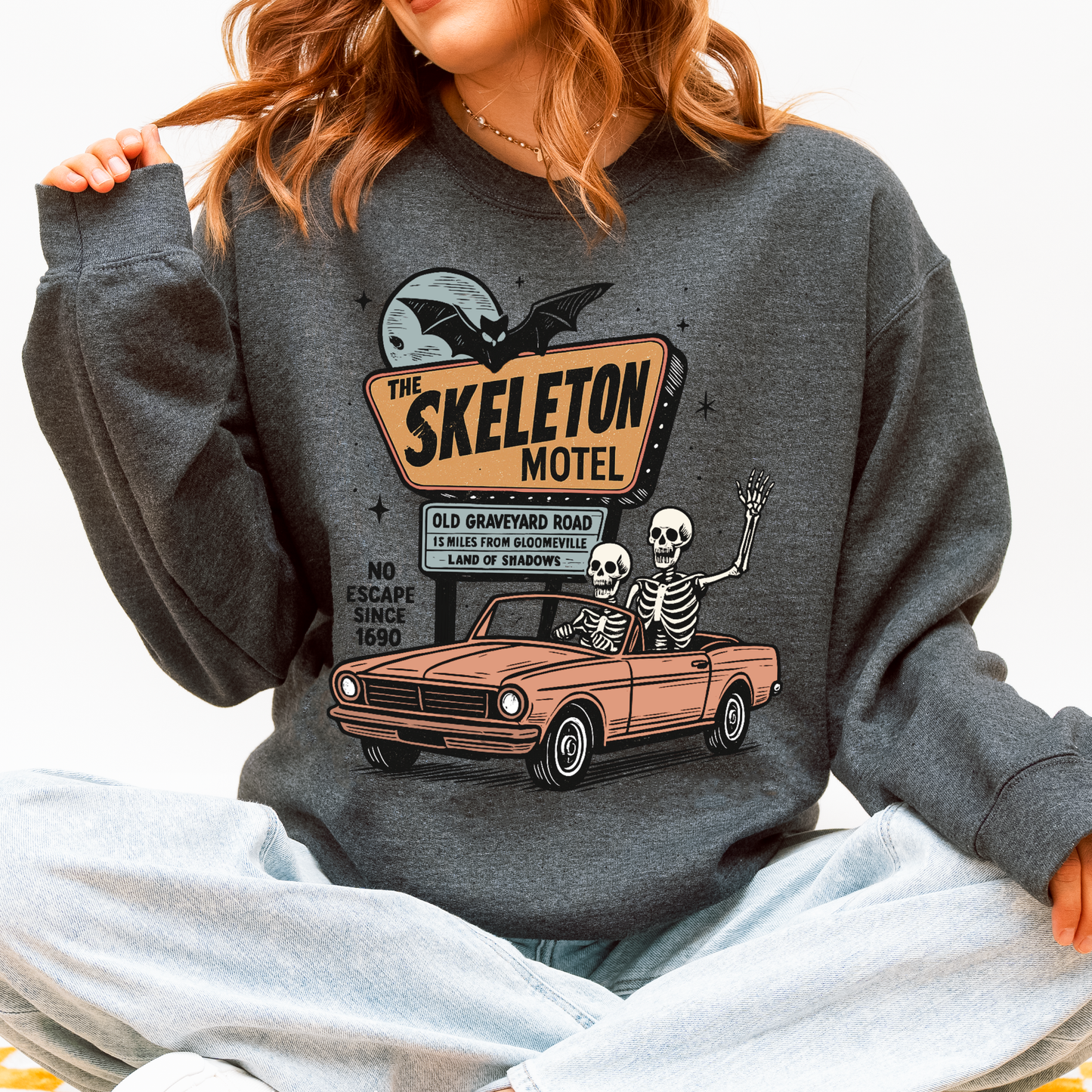 The Skeleton Motel, Spooky, Halloween Sweatshirt