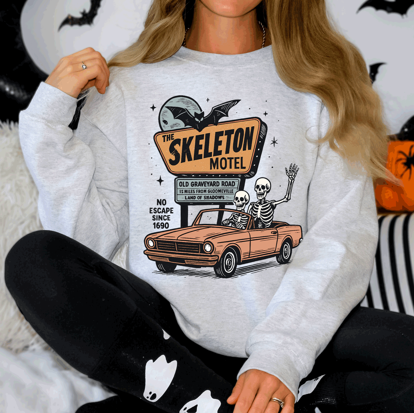 The Skeleton Motel, Spooky, Halloween Sweatshirt