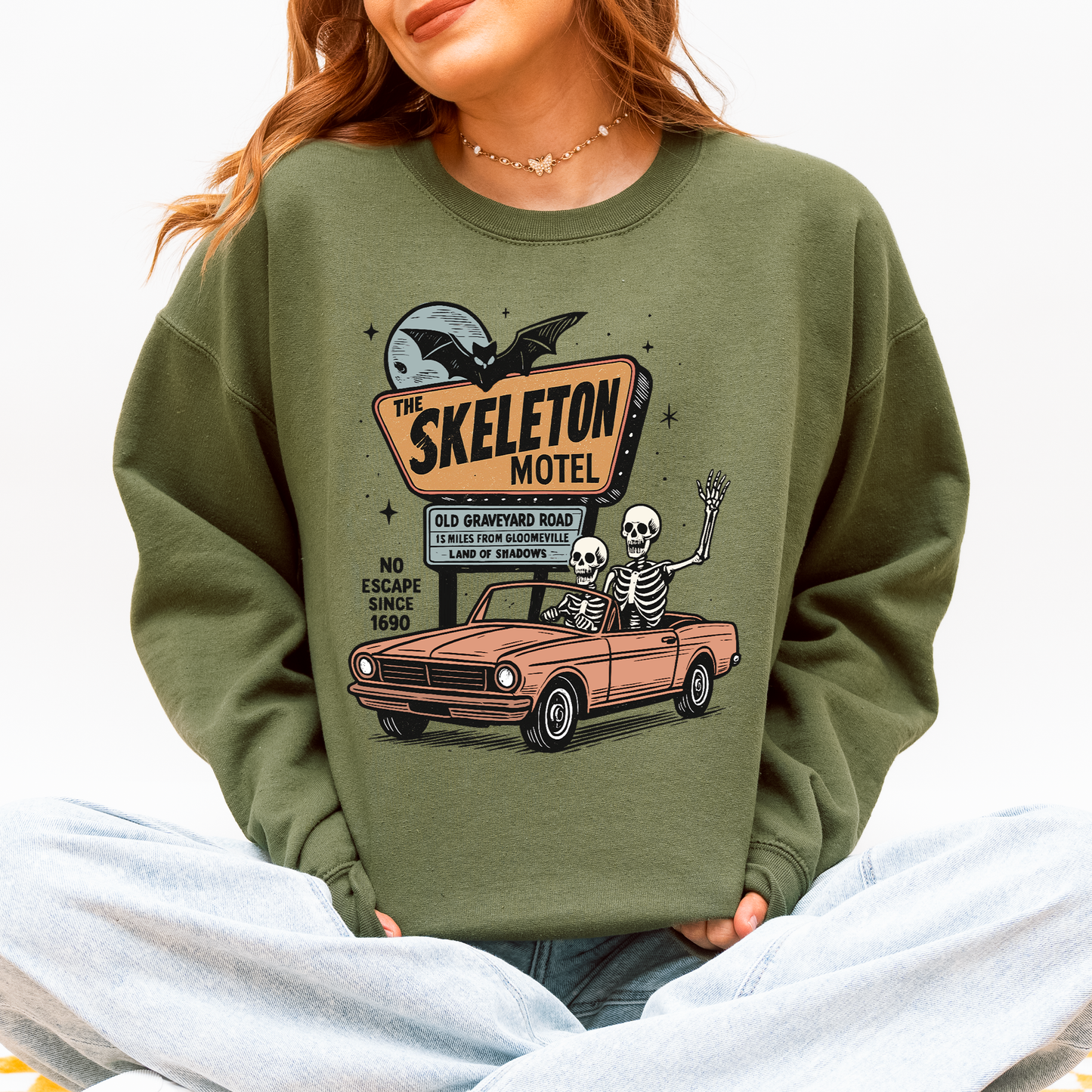 The Skeleton Motel, Spooky, Halloween Sweatshirt