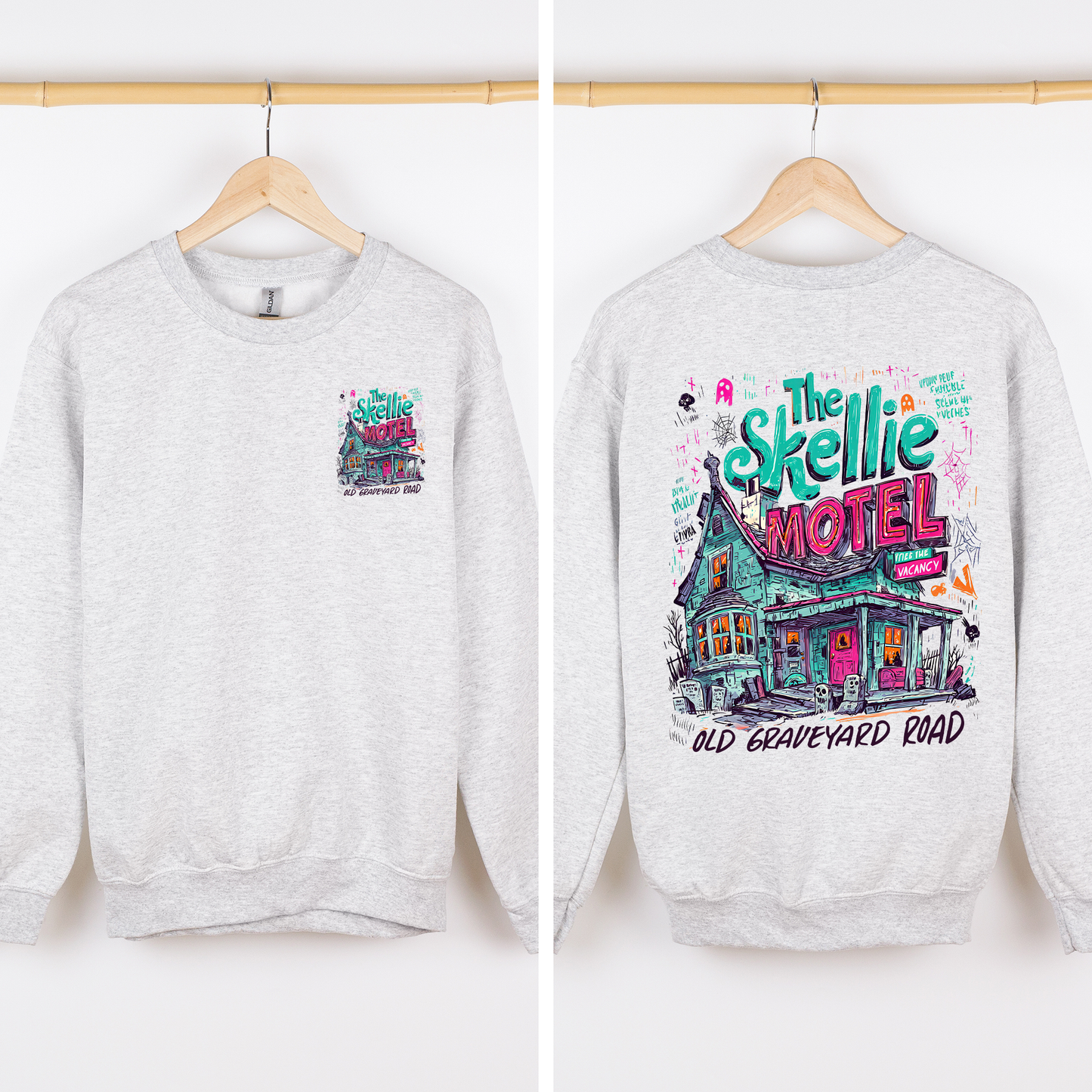 The Skellie Motel, Halloween, Front and Back, Spooky, Witches, Cute Sweatshirt