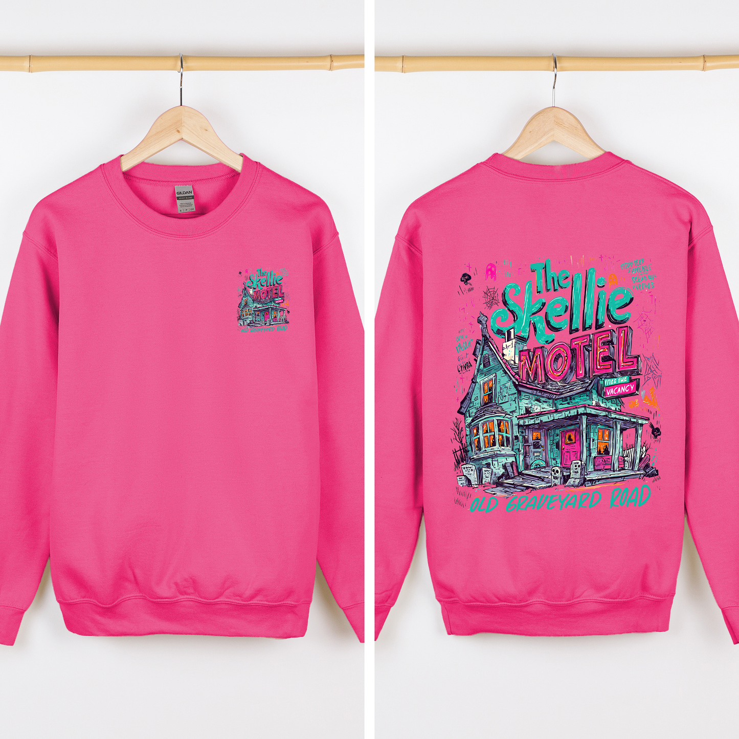 The Skellie Motel, Halloween, Front and Back, Spooky, Witches, Cute Sweatshirt