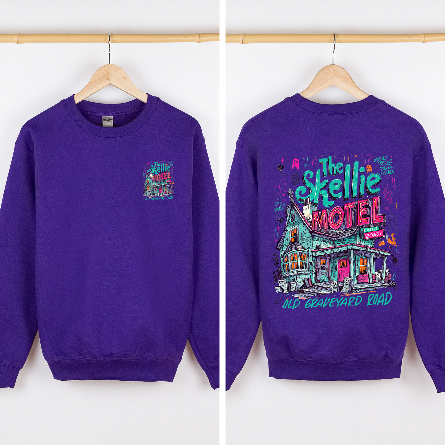 The Skellie Motel, Halloween, Front and Back, Spooky, Witches, Cute Sweatshirt