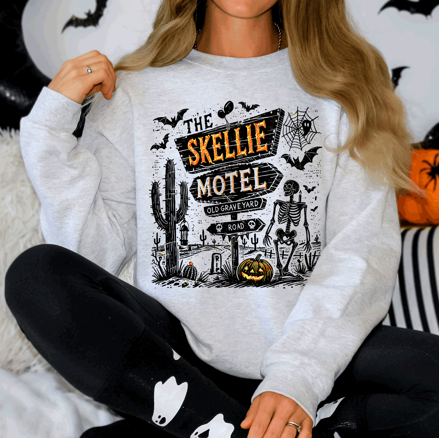 The Skellie Motel, Skeleton, Halloween Sweatshirt