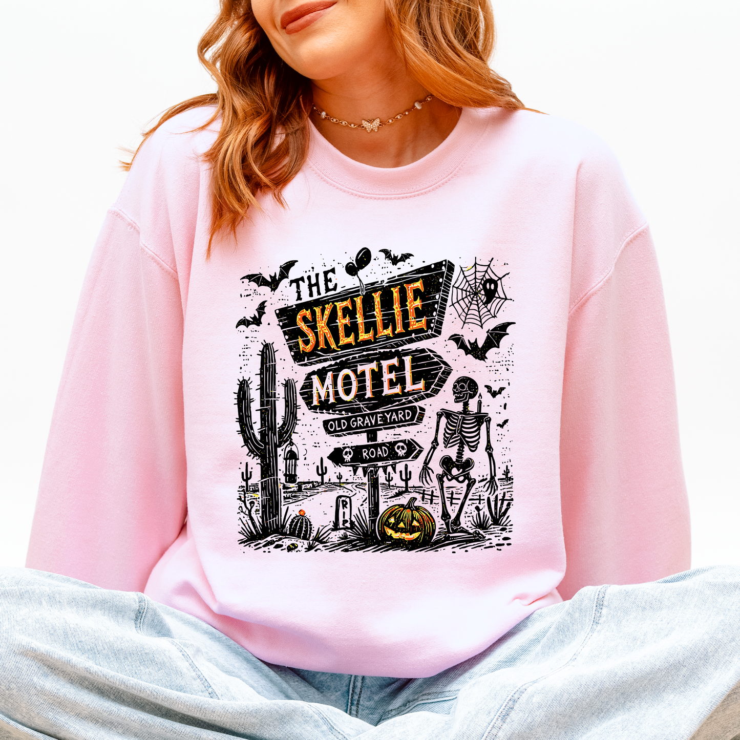 The Skellie Motel, Skeleton, Halloween Sweatshirt
