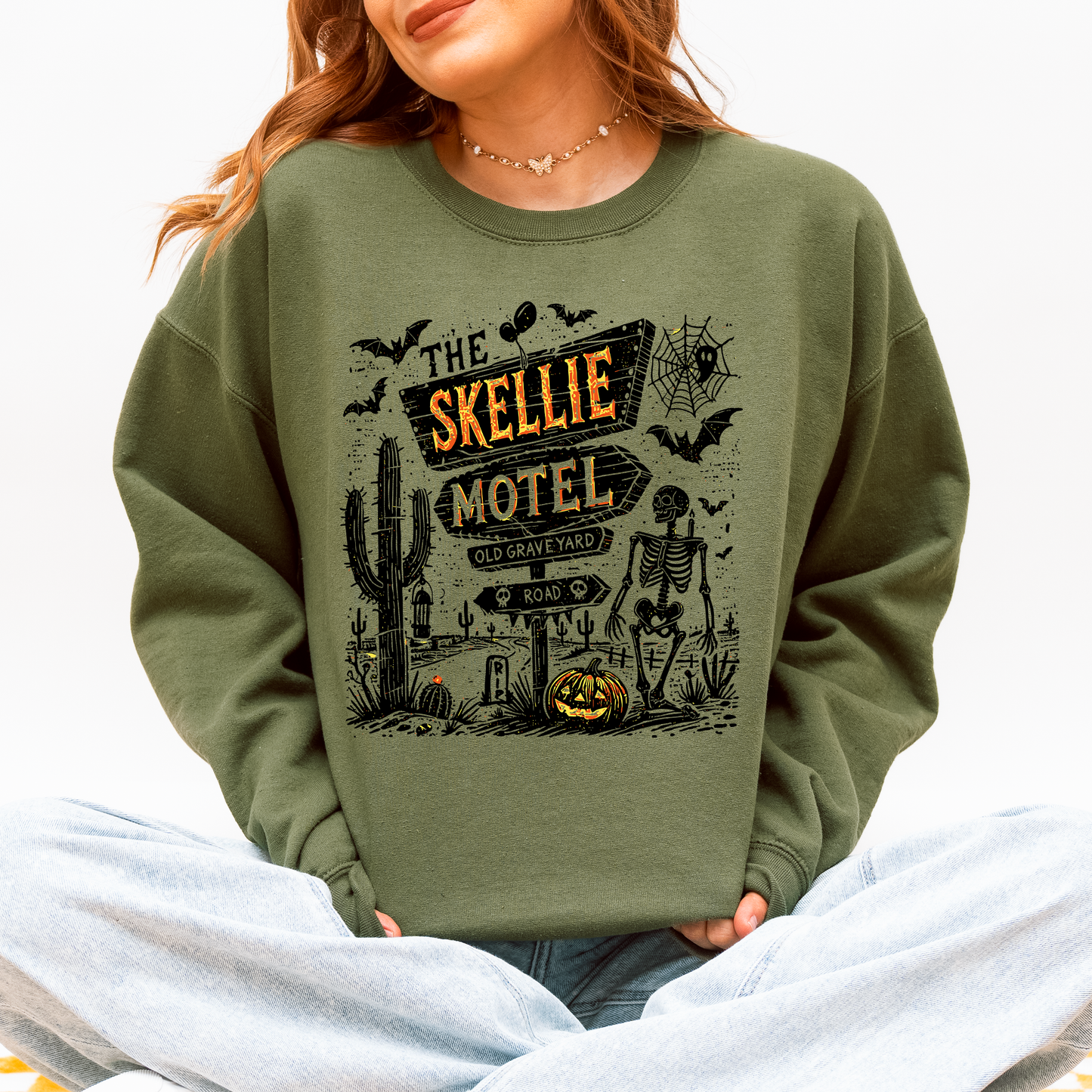 The Skellie Motel, Skeleton, Halloween Sweatshirt