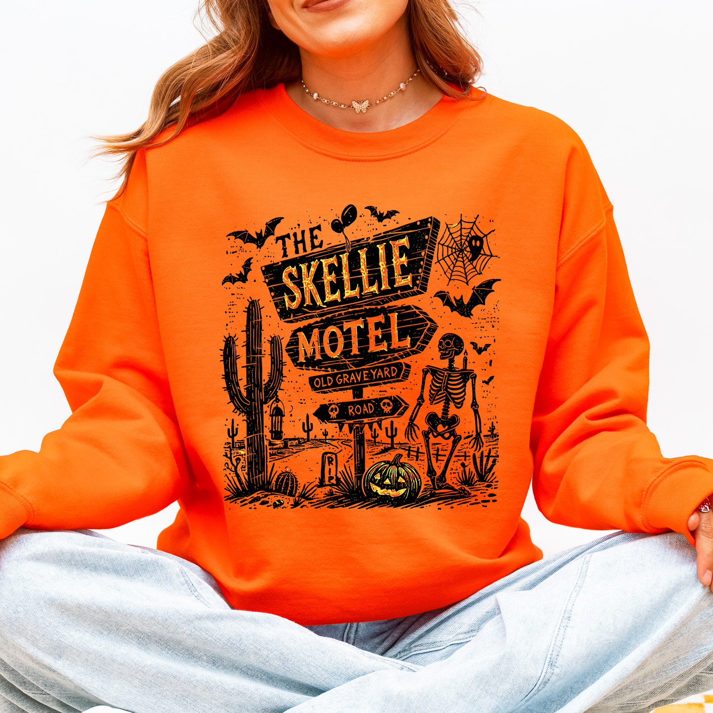 The Skellie Motel, Skeleton, Halloween Sweatshirt