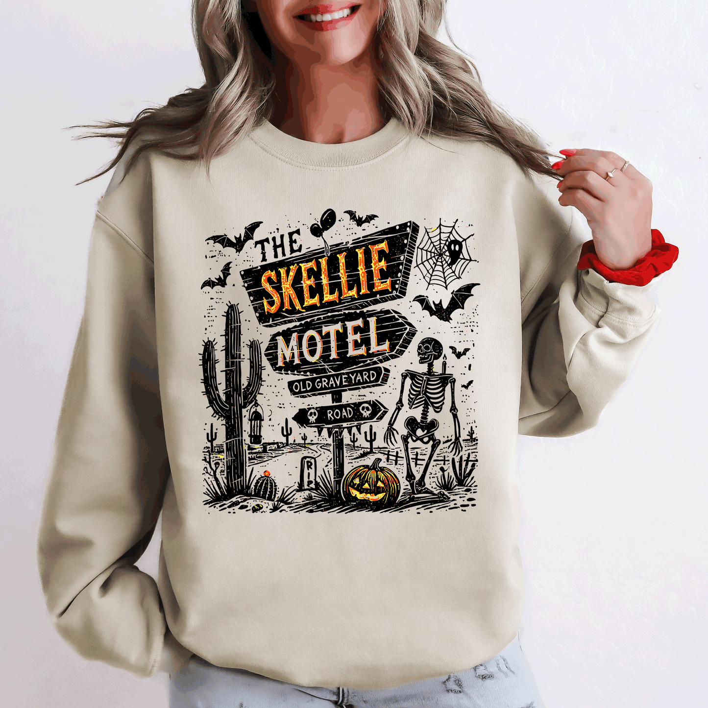 The Skellie Motel, Skeleton, Halloween Sweatshirt